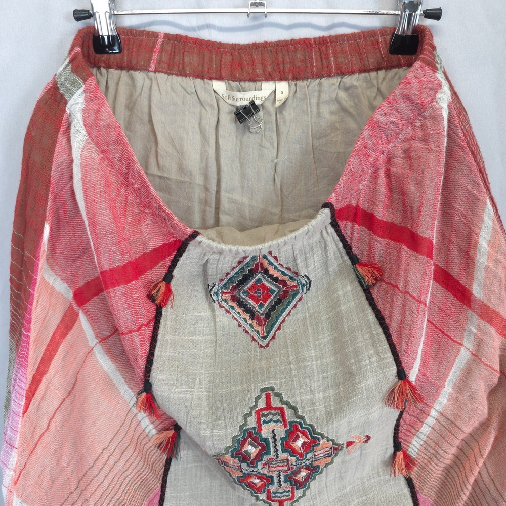 Soft Surroundings Boho Artisan Maxi Skirt S Embroidered Tassel Gauzy Aztec - Picture 11 of 12
